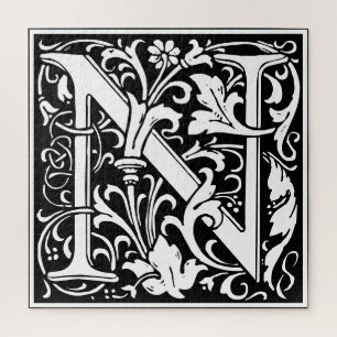 Floral Alphabet Monogram Letter N Tegel Morris Legpuzzel