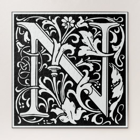 Floral Alphabet Monogram Letter N Tegel Morris Legpuzzel (Verticaal)