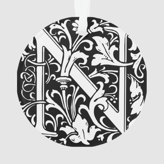 Floral Alphabet Monogram Letter N Tegel Morris Ornament (achterkant)