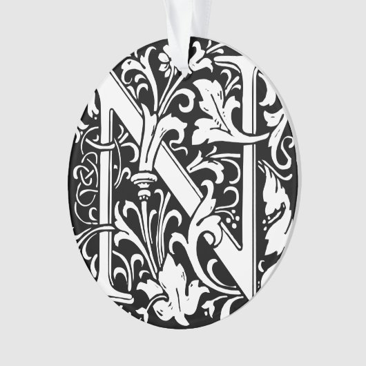 Floral Alphabet Monogram Letter N Tegel Morris Ornament (voorkant)