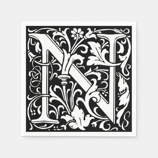 Floral Alphabet Monogram Letter N Tegel Morris Servet (Voorkant)