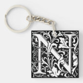 Floral Alphabet Monogram Letter N Tegel Morris Sleutelhanger (voorkant)