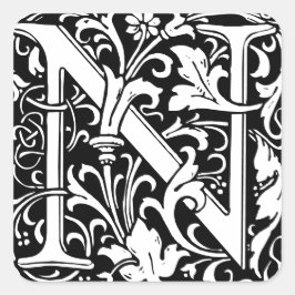 Floral Alphabet Monogram Letter N Tegel Morris Vierkante Sticker