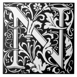 Floral Alphabet Monogram Letter N Tegel Tegeltje