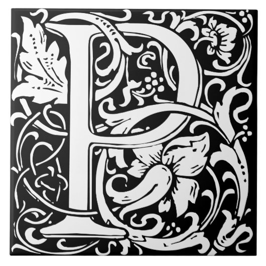 Floral Alphabet Monogram Letter P Tegel Tegeltje (Voorkant)