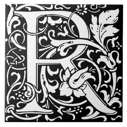 Floral Alphabet Monogram Letter R Tegel Tegeltje (Voorkant)