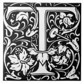 Floral Alphabet Monogram Letter T Tegel Tegeltje (Voorkant)