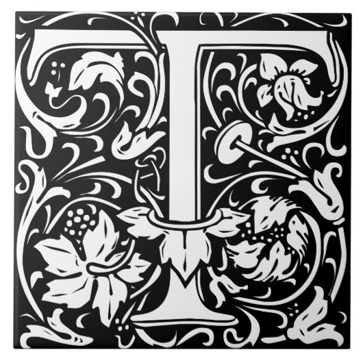 Floral Alphabet Monogram Letter T Tegel Tegeltje (Voorkant)