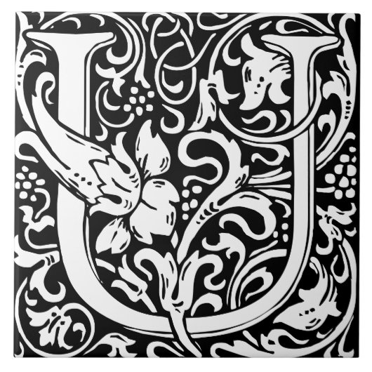 Floral Alphabet Monogram Letter U Tegel Tegeltje (Voorkant)
