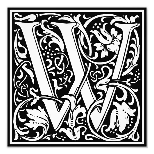 Floral Alphabet Monogram Letter W Foto afdrukken (Voorkant)