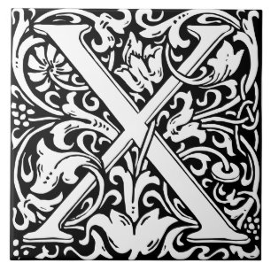 Floral Alphabet Monogram Letter X Tegel Tegeltje