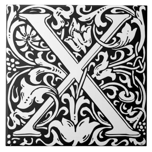 Floral Alphabet Monogram Letter X Tegel Tegeltje (Voorkant)