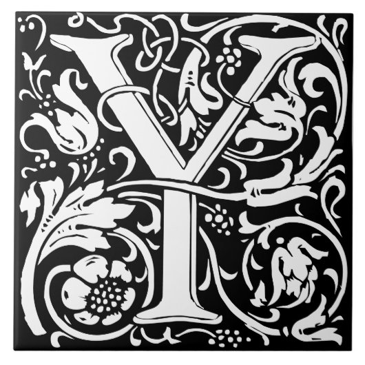 Floral Alphabet Monogram Letter Y Tegel Tegeltje (Voorkant)
