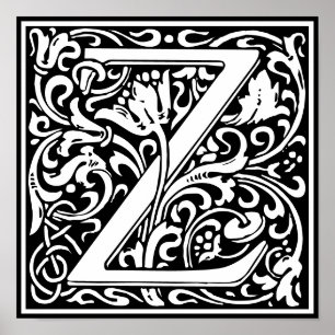 Floral Alphabet Monogram Letter Z Poster