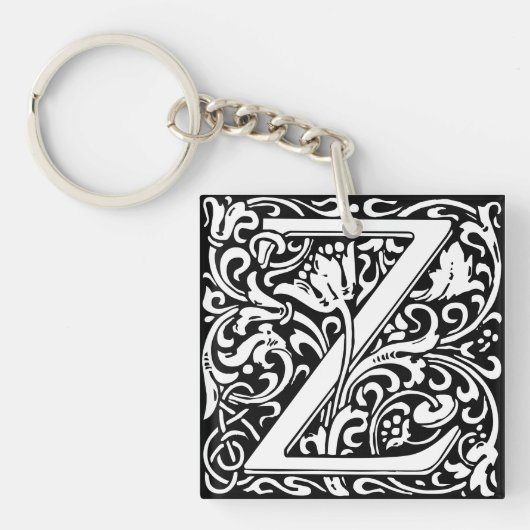 Floral Alphabet Monogram Letter Z Sleutelhanger (voorkant)
