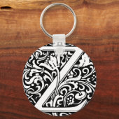 Floral Alphabet Monogram Letter Z Square Sticker Sleutelhanger (Achterkant)