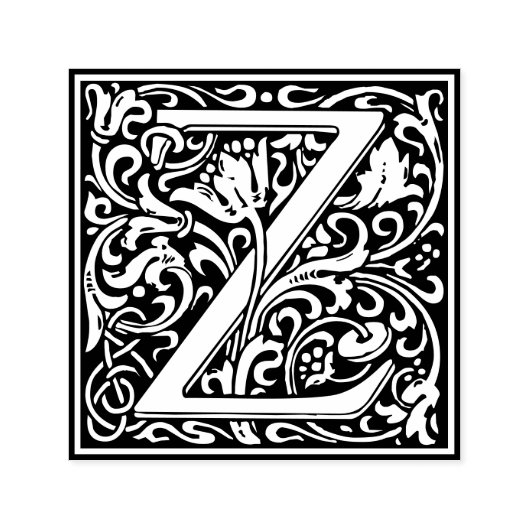 Floral Alphabet Monogram Letter Z Zelfinktende Stempel (Design)