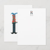 Floral Alphabet - R - Stationery Note Kaart Notitiekaartje (Voorkant / Achterkant)