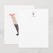 Floral Alphabet - V - Stationery Note Kaart Notitiekaartje (Voorkant / Achterkant)