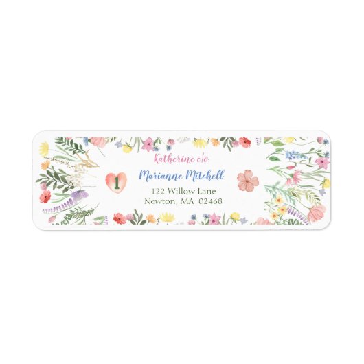 Floral Alphabet Verjaardag Retouradres Label (Voorkant)