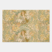  Floral Alphonse Mucha Art Nouveau Brown Inpakpapier Vel (Voorkant 2)