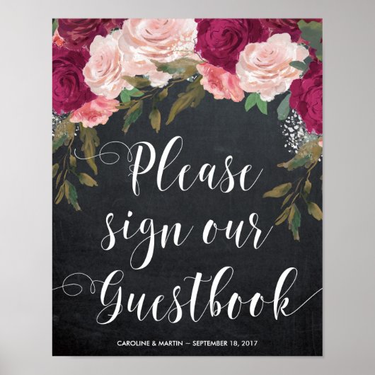 floral alsjeblieft tekenbord voor de bruiloft poster (Voorkant)