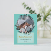 Floral Amazing Blauwgroen Jubileum Card Briefkaart (Staand voorkant)