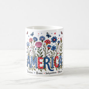 Floral America 4 juli Patriottische typografie Koffiemok