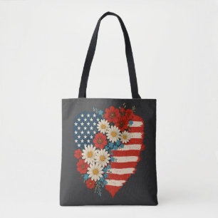 Floral American Flag Heart 4th of July Verenigde S Tote Bag