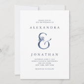 Floral Ampersand | Blauwe Waterverf bruiloft Kaart (Voorkant)