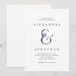 Floral Ampersand Blauwe Waterverf bruiloft Kaart