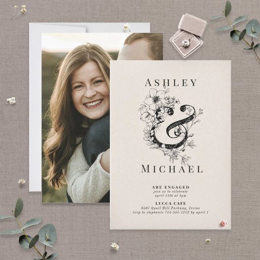 FLORAL AMPERSAND Blush Photo Engagement Party Kaart