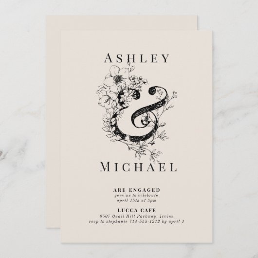 FLORAL AMPERSAND Blush Verlovingsfeest Kaart (Voorkant / Achterkant)