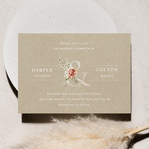 Floral Ampersand Elegant Rustic Kraft Wedding Kaart