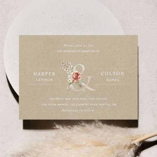 Floral Ampersand Elegant Rustic Kraft Wedding Kaart