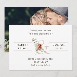 Floral Ampersand Elegant Waterverf Wedding Foto Save The Date