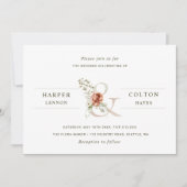 Floral Ampersand Elegant Waterverf Wedding Kaart (Voorkant)