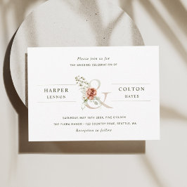 Floral Ampersand Elegant Waterverf Wedding Kaart