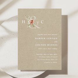 Floral Ampersand Elegant Waterverf Wedding Kraft Kaart