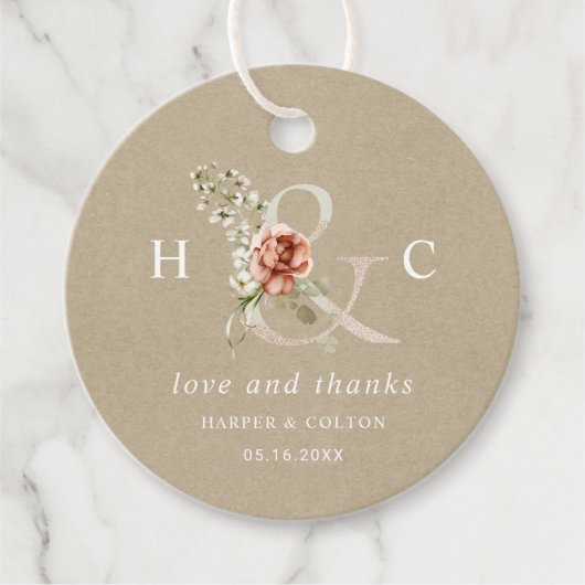 Floral Ampersand Elegant Wedding Bedankt Kraft Bedankjes Labels (Voorkant)