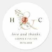 Floral Ampersand Elegant Wedding Bedankt Ronde Sticker (Voorkant)