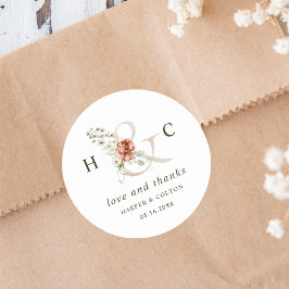 Floral Ampersand Elegant Wedding Bedankt Ronde Sticker