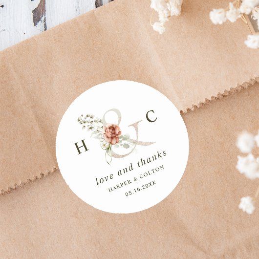 Floral Ampersand Elegant Wedding Bedankt Ronde Sticker