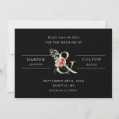 Floral Ampersand Elegant Wedding Black Foto Save The Date (Voorkant)