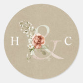 Floral Ampersand Elegant Wedding Monogram Kraft Ronde Sticker (Voorkant)