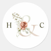 Floral Ampersand Elegant Wedding Monogram Ronde Sticker (Voorkant)