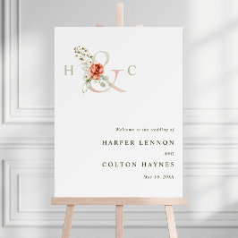 Floral Ampersand Elegant Wedding Welcome Sign Poster