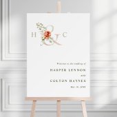 Floral Ampersand Elegant Wedding Welcome Sign Poster