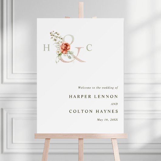 Floral Ampersand Elegant Wedding Welcome Sign Poster