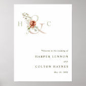 Floral Ampersand Elegant Wedding Welcome Sign Poster (Voorkant)